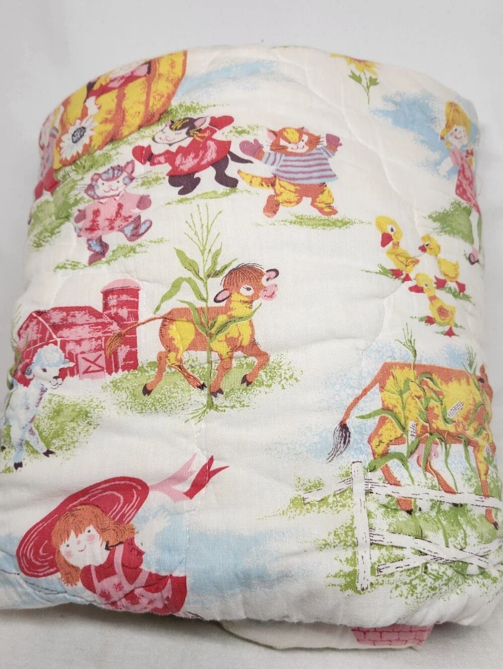 Vintage Quilted Baby Blanket Novelty Mittens, Jack Jill, Little Boy Blue, Farm